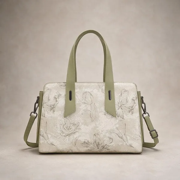 Cream_Floral_Print_Structured_Handbag_with_Sage_Green_Handles