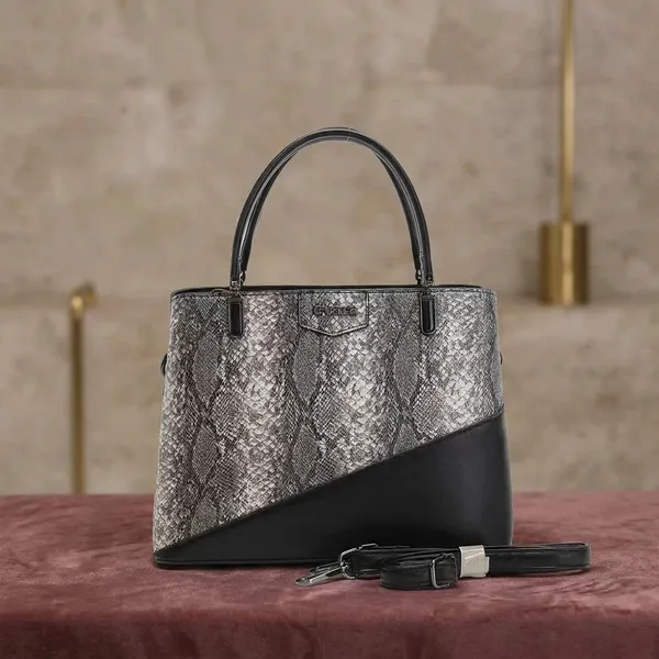 Grey_Snakeskin_Print_Black_Panel_Structured_Handbag_for_Women