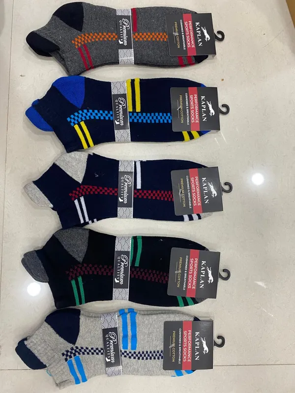 Kaplan_Performance_Sports_Short_Ankle_Socks_-_Black_with_Blue_&_Yellow_Accents,_100%_Cotton_*five_piece_combo*