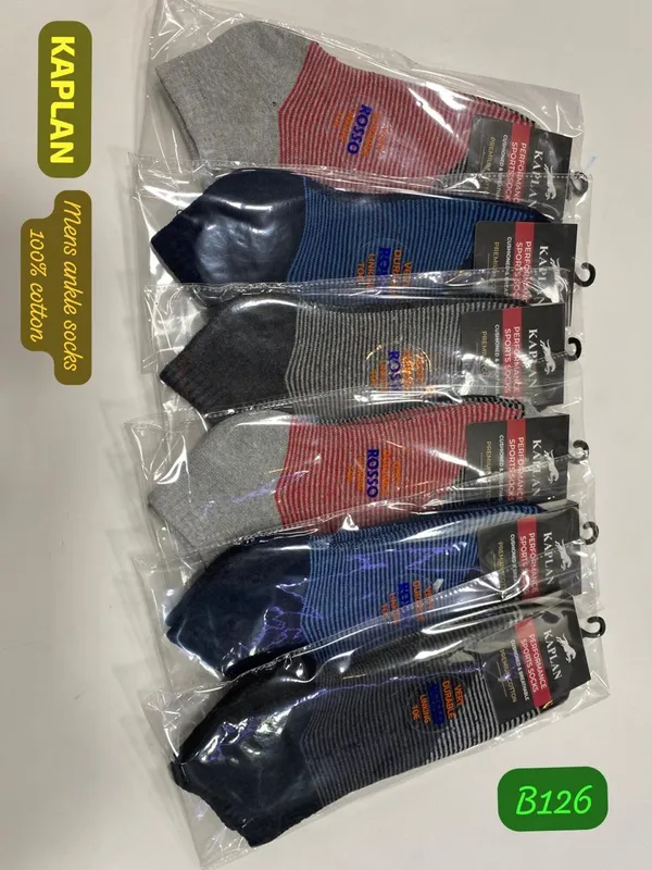 Kaplan_Performance_Sports_Striped_Short_Ankle_Socks_-_Black_&_Blue,_100%_Cotton_*six_piece_combo*