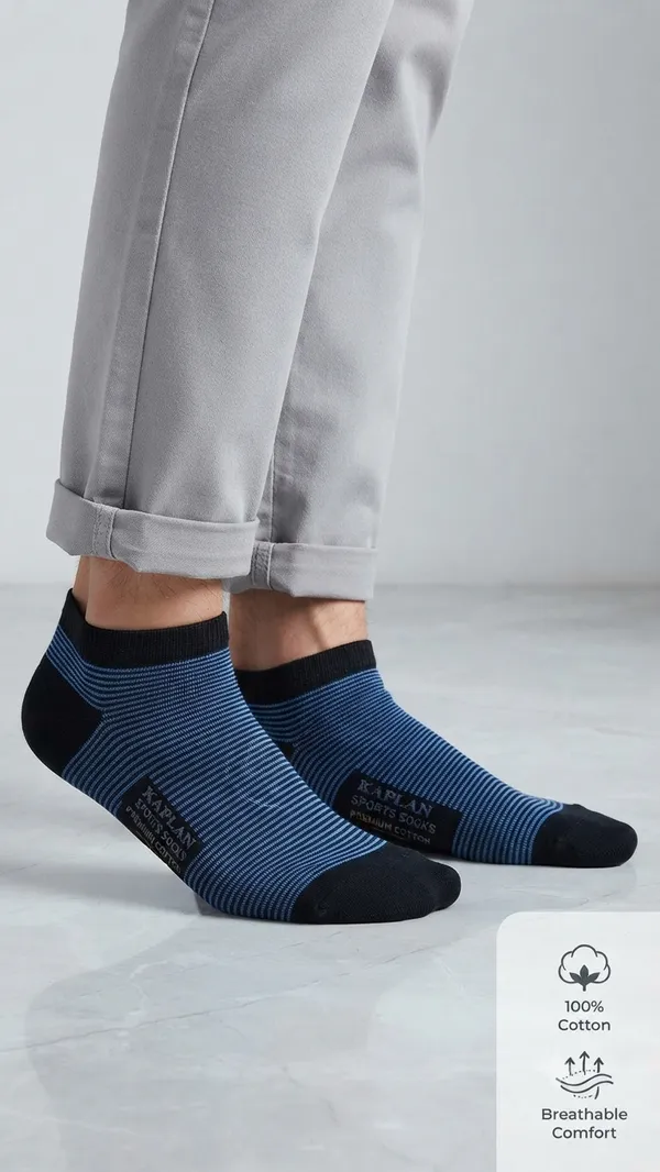 Kaplan_Performance_Sports_Striped_Short_Ankle_Socks_-_Black_&_Blue,_100%_Cotton_*six_piece_combo*