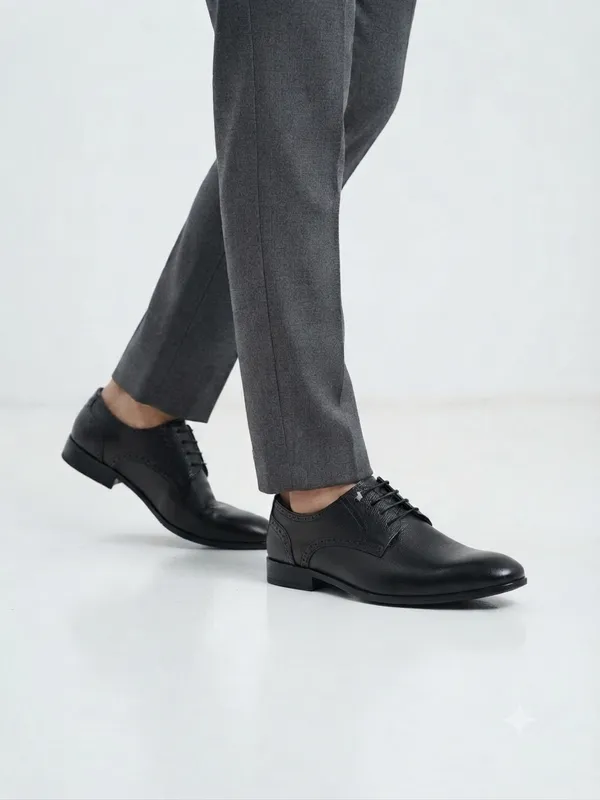 Lee_Cooper_Men's_Black_Textured_Formal_Brogues