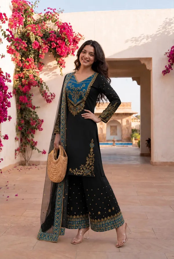 Launching_New_Fancy_Design_Pakistani_Collection_Top_-_Palazzo_And_Dupatta_Set_Fully_Stitched_Ready_To_Wear