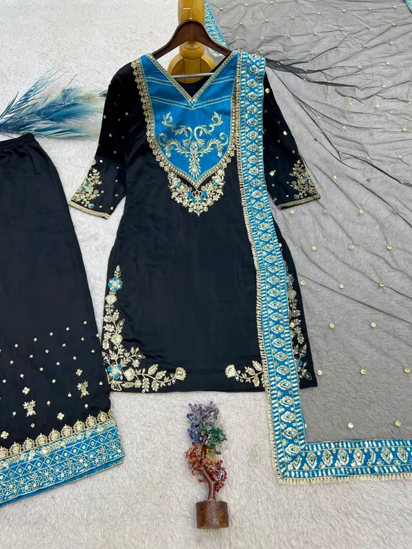 Launching_New_Fancy_Design_Pakistani_Collection_Top_-_Palazzo_And_Dupatta_Set_Fully_Stitched_Ready_To_Wear