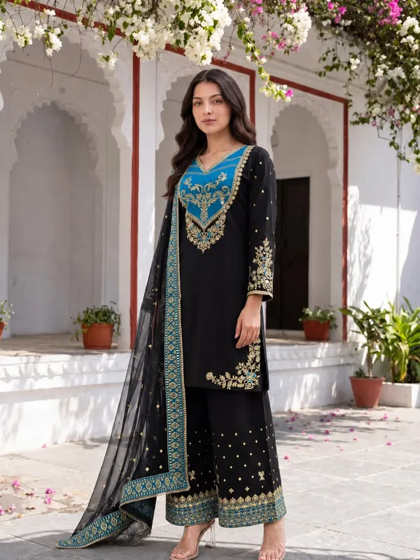 Launching_New_Fancy_Design_Pakistani_Collection_Top_-_Palazzo_And_Dupatta_Set_Fully_Stitched_Ready_To_Wear