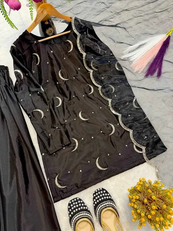 MC_2032_New_Designer_Party_Wear_Silk_Black_Color_Kurta,_Farshi_Salwar_&_Dupatta_Set