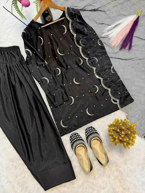 MC_2032_New_Designer_Party_Wear_Silk_Black_Color_Kurta,_Farshi_Salwar_&_Dupatta_Set