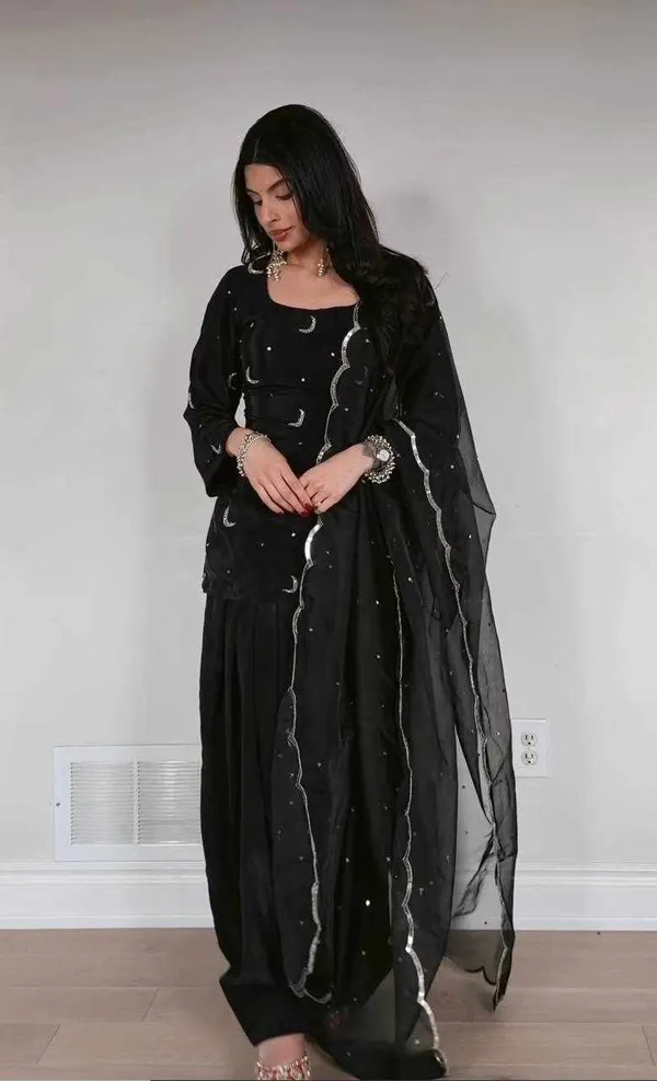 MC_2032_New_Designer_Party_Wear_Silk_Black_Color_Kurta,_Farshi_Salwar_&_Dupatta_Set