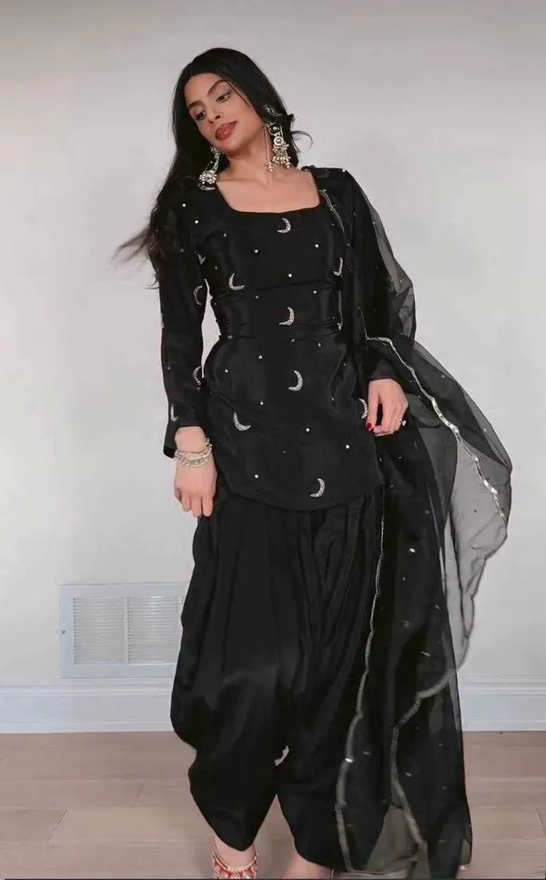 MC_2032_New_Designer_Party_Wear_Silk_Black_Color_Kurta,_Farshi_Salwar_&_Dupatta_Set