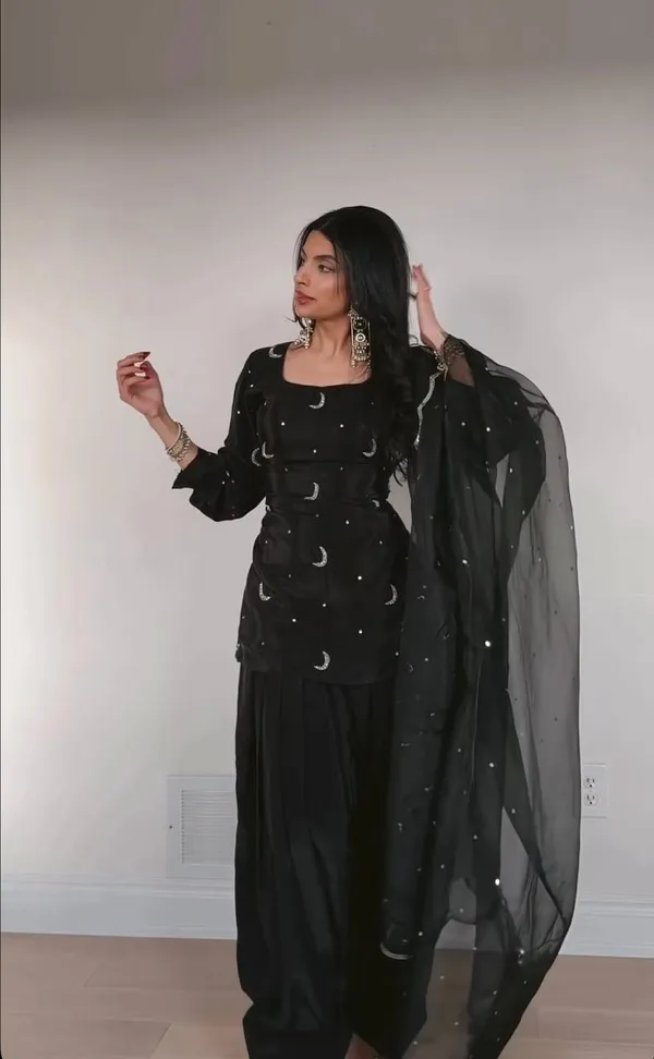 MC_2032_New_Designer_Party_Wear_Silk_Black_Color_Kurta,_Farshi_Salwar_&_Dupatta_Set