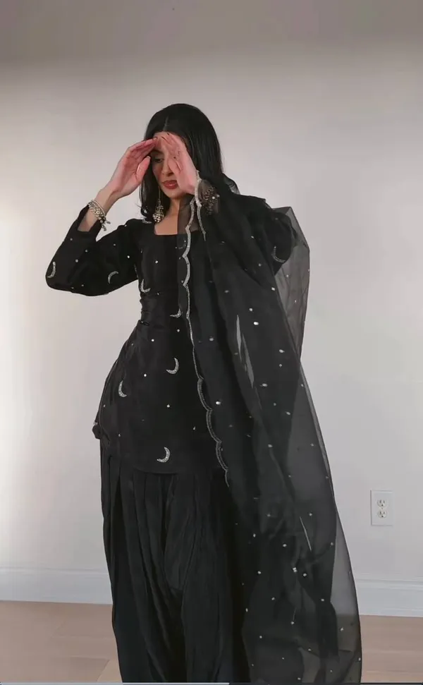 MC_2032_New_Designer_Party_Wear_Silk_Black_Color_Kurta,_Farshi_Salwar_&_Dupatta_Set