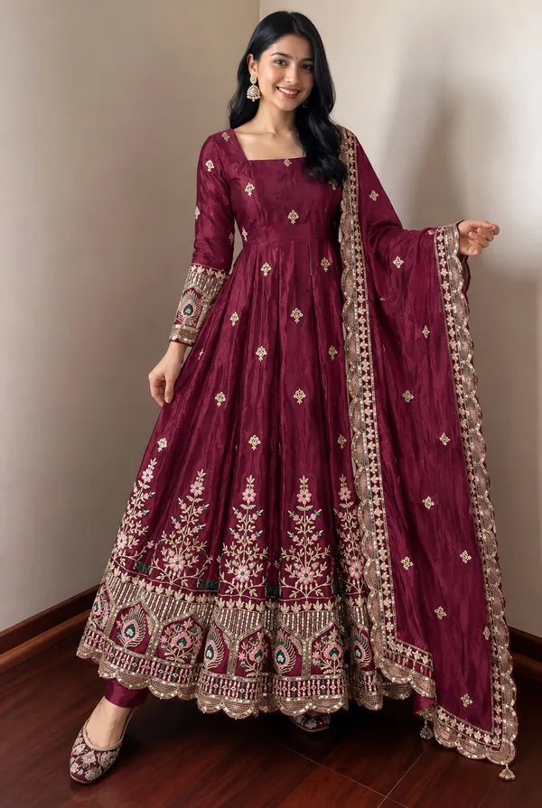 RAS-120_DESIGNER_GOWN_EMBROIDERY_SEQUENCE_WORK_ON_SILK_FABRIC_GOWN_PANT_AND_DUPATTA_SET