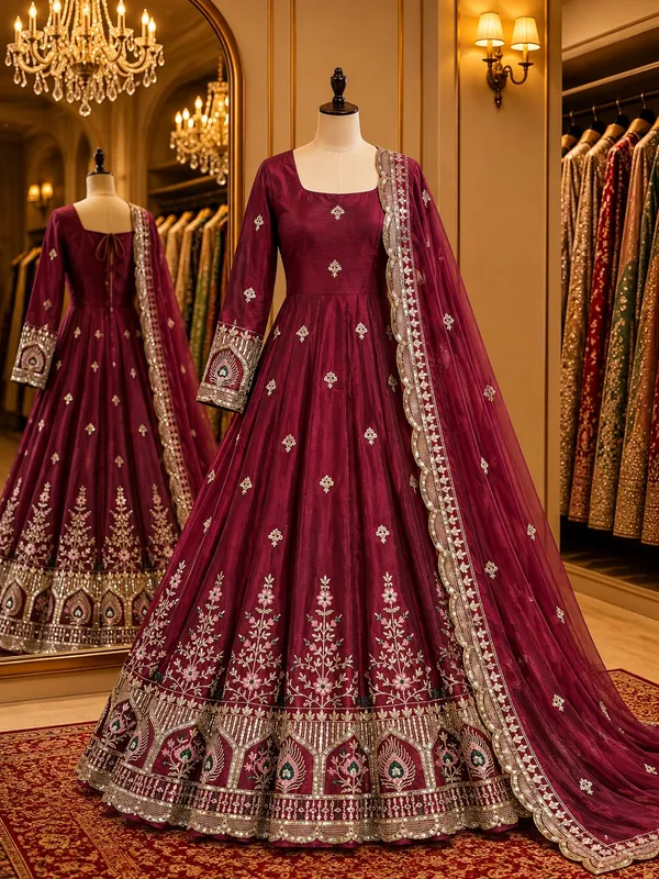 RAS-120_DESIGNER_GOWN_EMBROIDERY_SEQUENCE_WORK_ON_SILK_FABRIC_GOWN_PANT_AND_DUPATTA_SET
