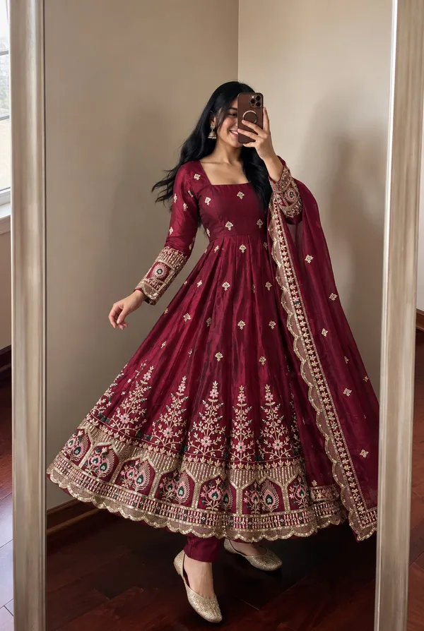 RAS-120_DESIGNER_GOWN_EMBROIDERY_SEQUENCE_WORK_ON_SILK_FABRIC_GOWN_PANT_AND_DUPATTA_SET