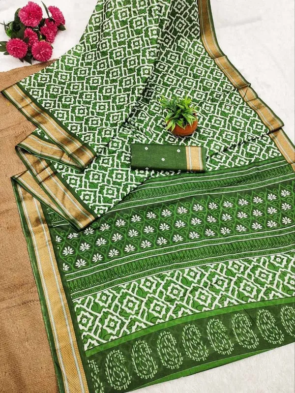 JBC_1095_Ajrakh_Block_Print_mulmul_Cotton_Saree