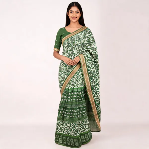 JBC_1095_Ajrakh_Block_Print_mulmul_Cotton_Saree