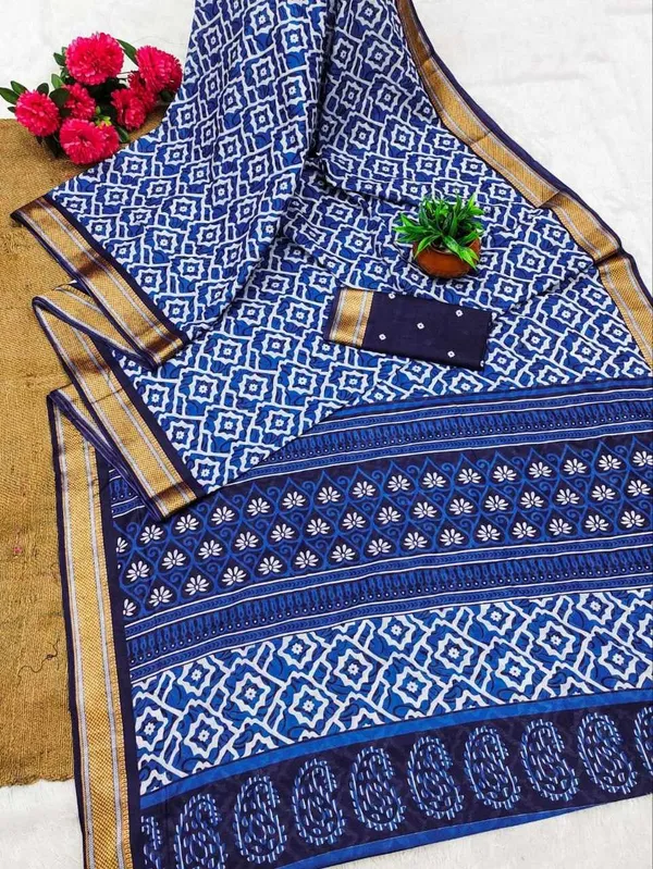 JBC_1095_Royal_Blue_mulmul_Cotton_Saree