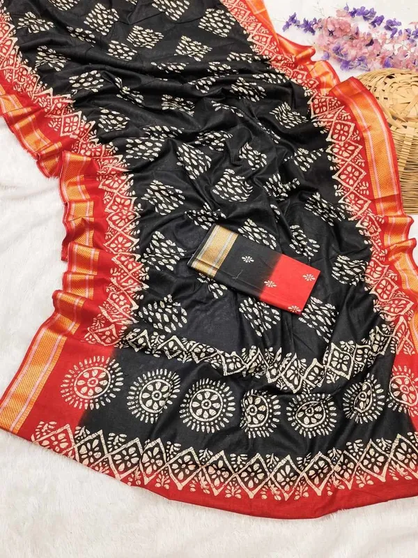 JBC_1096_Black_Block_Print_Mulmul_Cotton_Saree