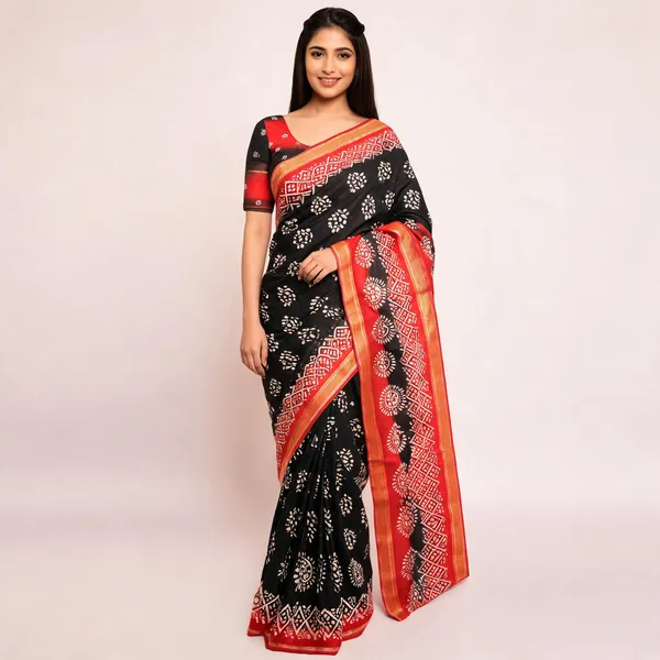 JBC_1096_Black_Block_Print_Mulmul_Cotton_Saree