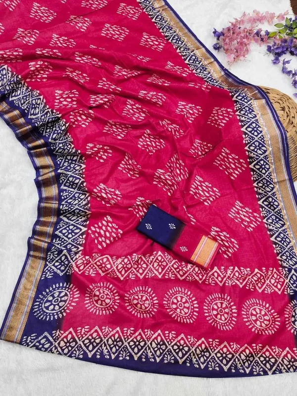 JBC_1096_Pink_Block_Print_Mulmul_Cotton_Saree