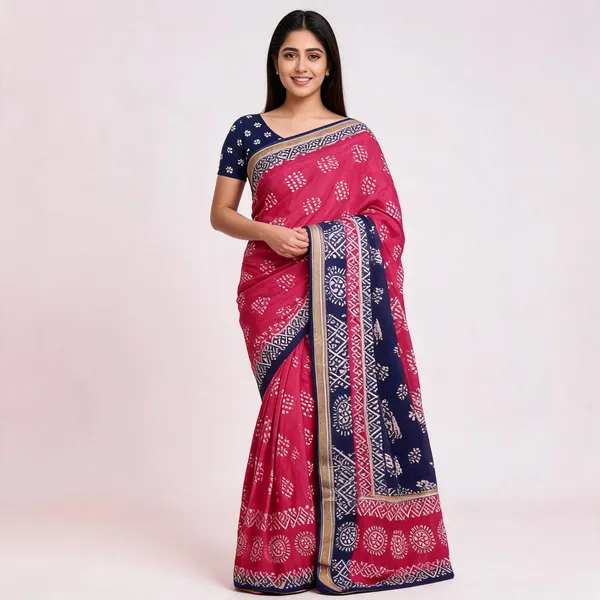 JBC_1096_Pink_Block_Print_Mulmul_Cotton_Saree