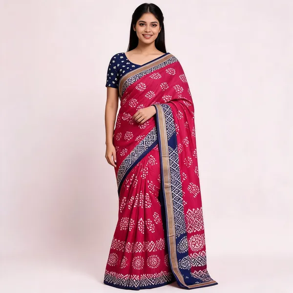 JBC_1096_Pink_Block_Print_Mulmul_Cotton_Saree