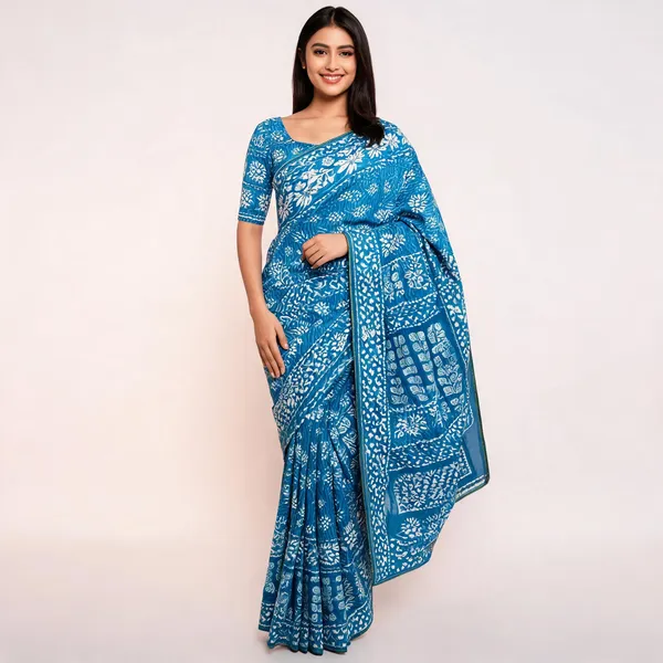 JBC_206_Blue_Ajrakh_Block_Print_Cotton_Saree