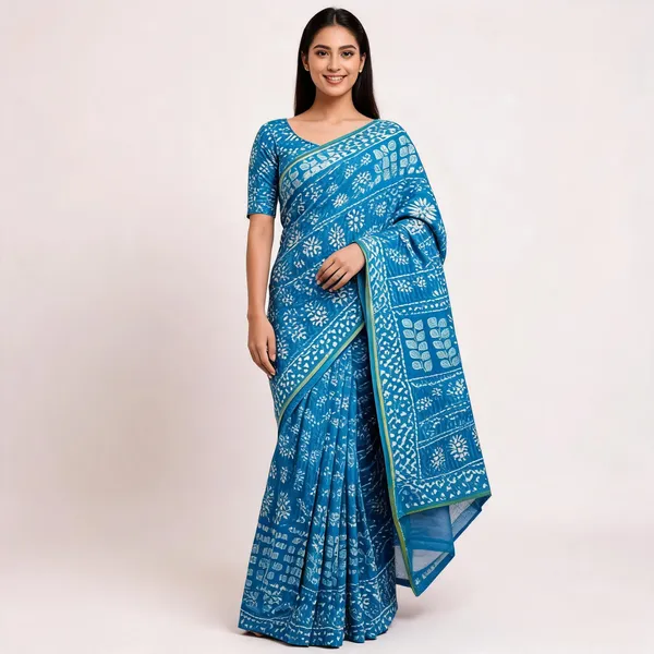 JBC_206_Blue_Ajrakh_Block_Print_Cotton_Saree