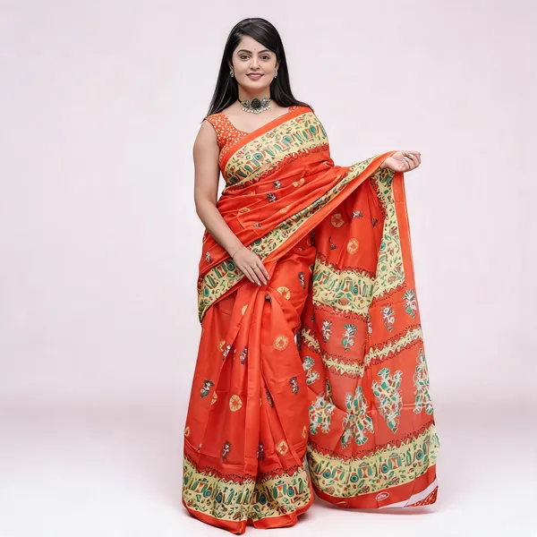 JBC_Elegance_Orange_Cotton_Saree