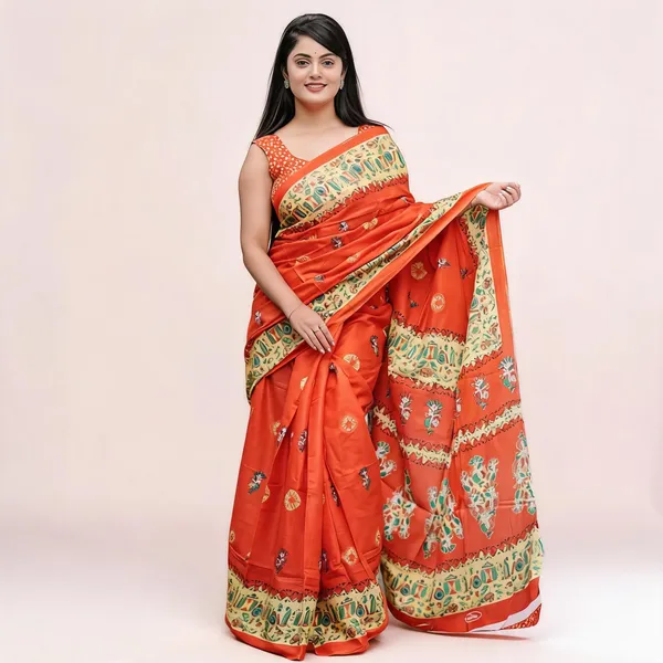 JBC_Elegance_Orange_Cotton_Saree