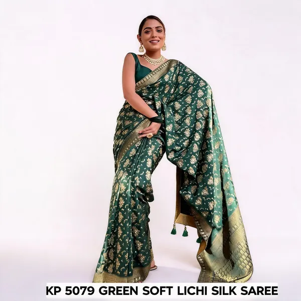 KP_5079_GREEN_SOFT_LICHI_SILK_SAREE