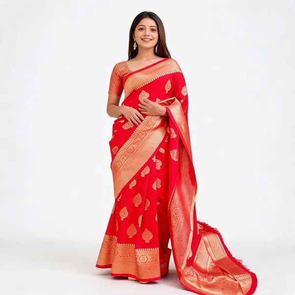 KP_6001_RED_SOFT_LICHI_SILK_SAREE