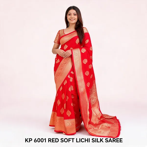 KP_6001_RED_SOFT_LICHI_SILK_SAREE
