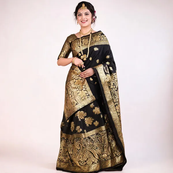 KP_6041_BLACK_SOFT_LICHI_SILK_SAREE
