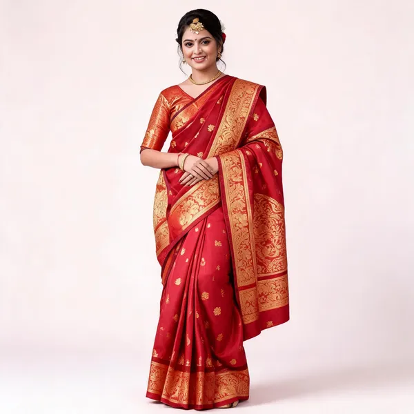 KP_6041_RED_SOFT_LICHI_SILK_SAREE