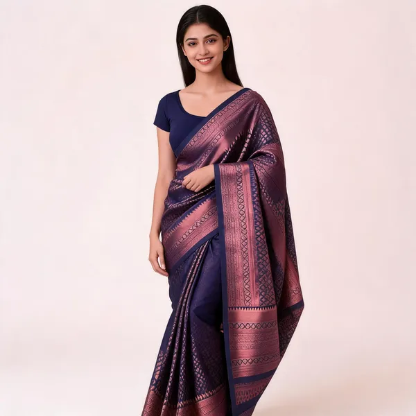 KP-R_130_Beautiful_Silk_Navy_Blue_Saree