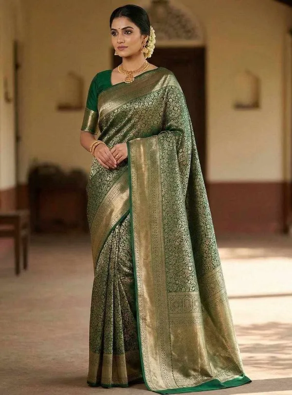 KP-R_261_Pure_Gold_Zari_In_Green_Saree