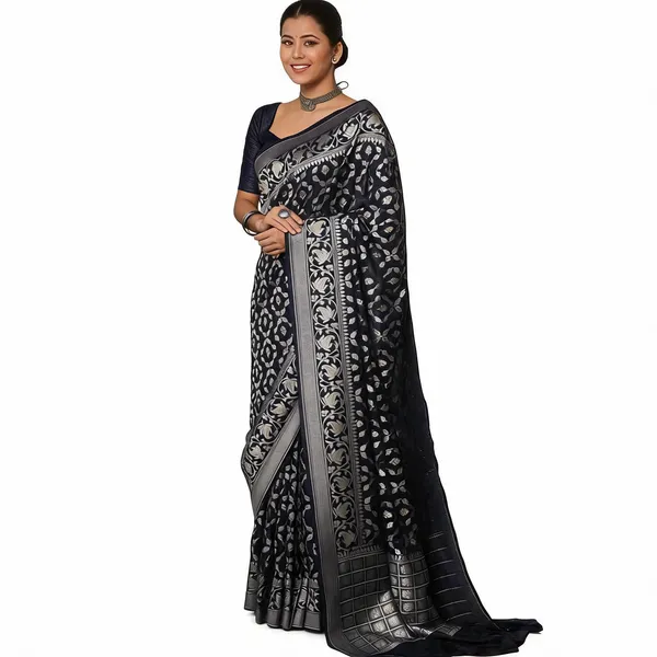 KP-R_277_BEAUTIFUL_SOFT_Silk_Black_Saree