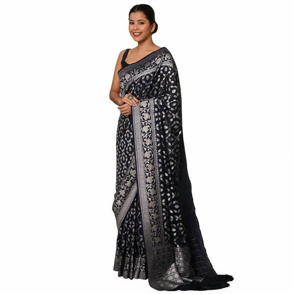 KP-R_277_BEAUTIFUL_SOFT_Silk_Black_Saree