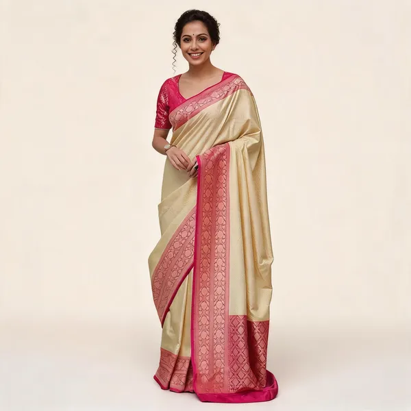 KP-R_279_SOFT_LICHI_SILK_CLOTH_Cream_Color_Saree