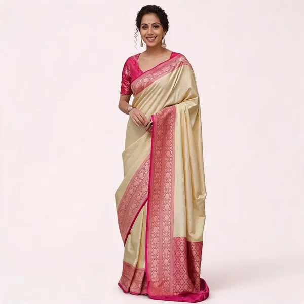 KP-R_279_SOFT_LICHI_SILK_CLOTH_Cream_Color_Saree