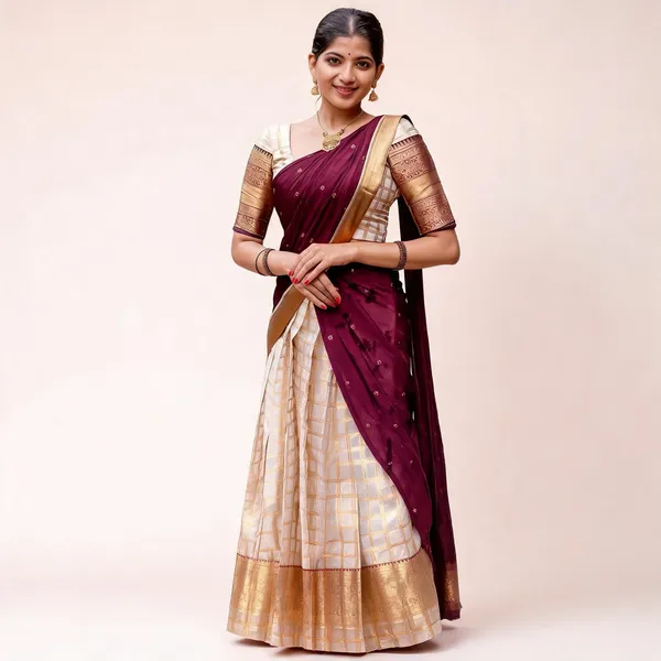 KP-W_352_Kanjiveram_Silk_Maroon_Colour_Half_Saree