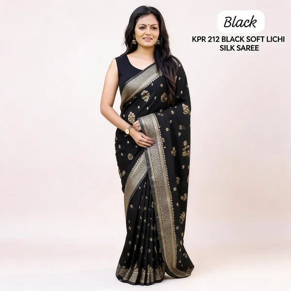 KPR_212_BLACK_SOFT_LICHI_SILK_SAREE