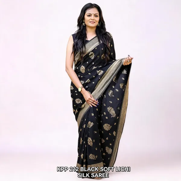 KPR_212_BLACK_SOFT_LICHI_SILK_SAREE