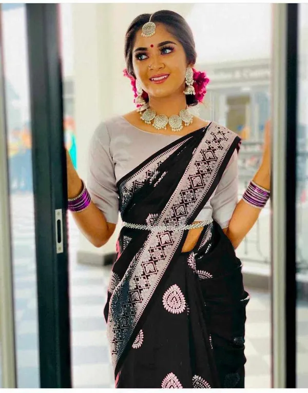 KPR_214_BLACK_SOFT_LICHI_SILK_SAREE