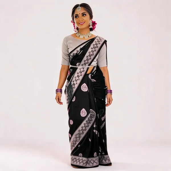 KPR_214_BLACK_SOFT_LICHI_SILK_SAREE