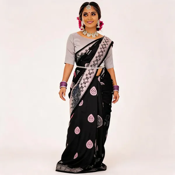 KPR_214_BLACK_SOFT_LICHI_SILK_SAREE