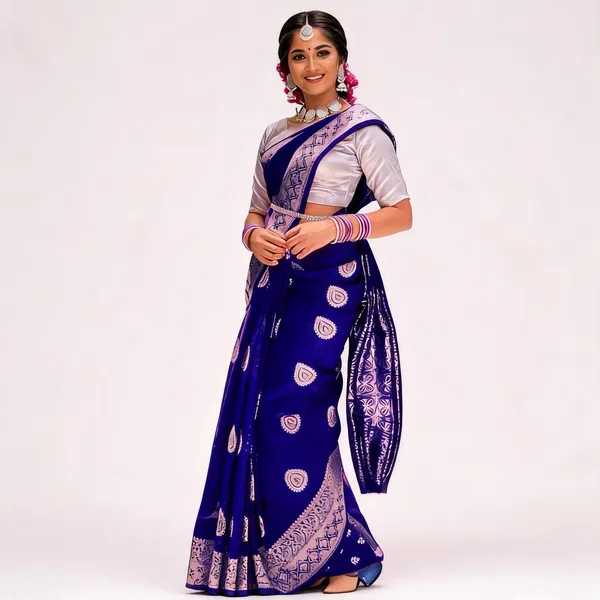 KPR_214_BLUE_SOFT_LICHI_SILK_SAREE