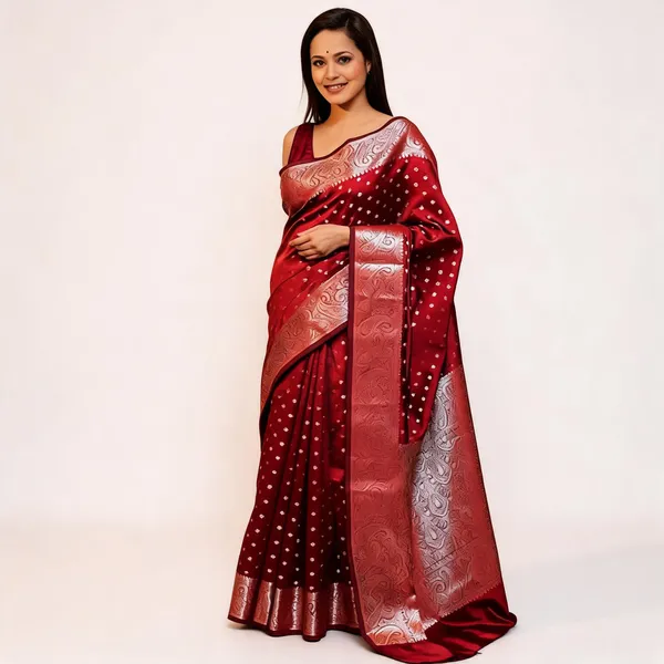 KPR_218_MARRON_SOFT_LICHI_SILK_SAREE