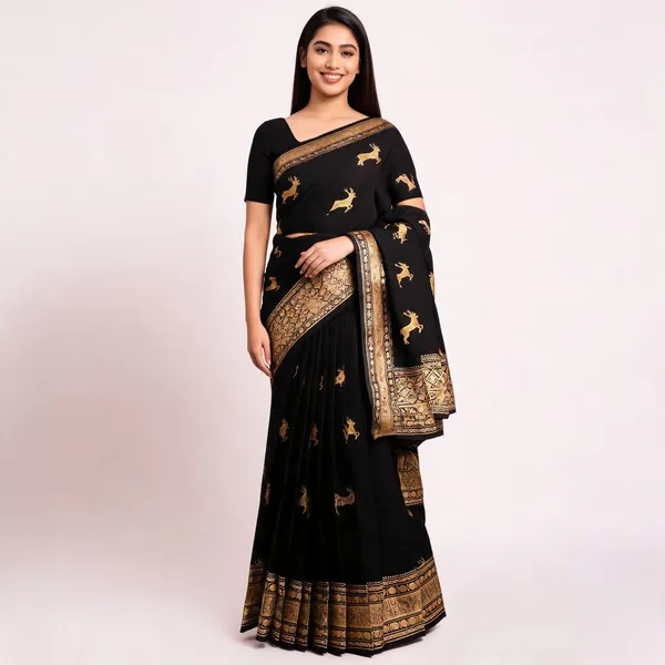 KPR_239_BLACK_SOFT_LICHI_SILK_SAREE